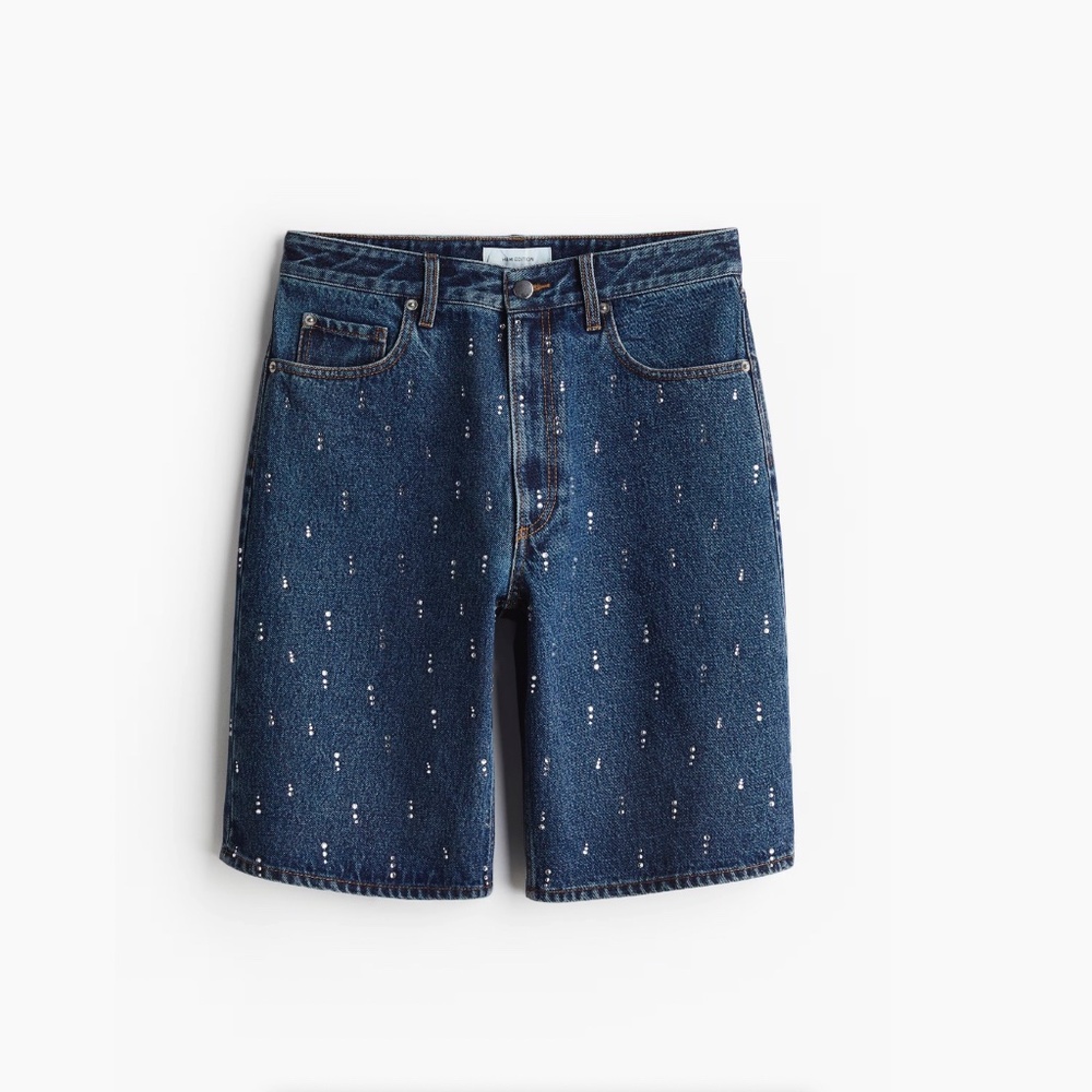 H&M NWT Rhinestone-embellished Blue Denim Shorts